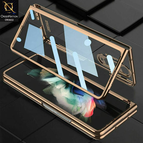 Samsung Galaxy Z Fold 4 5G Cover - Silver - Clear Tempered Glass Folding Hard Case Plating Frame