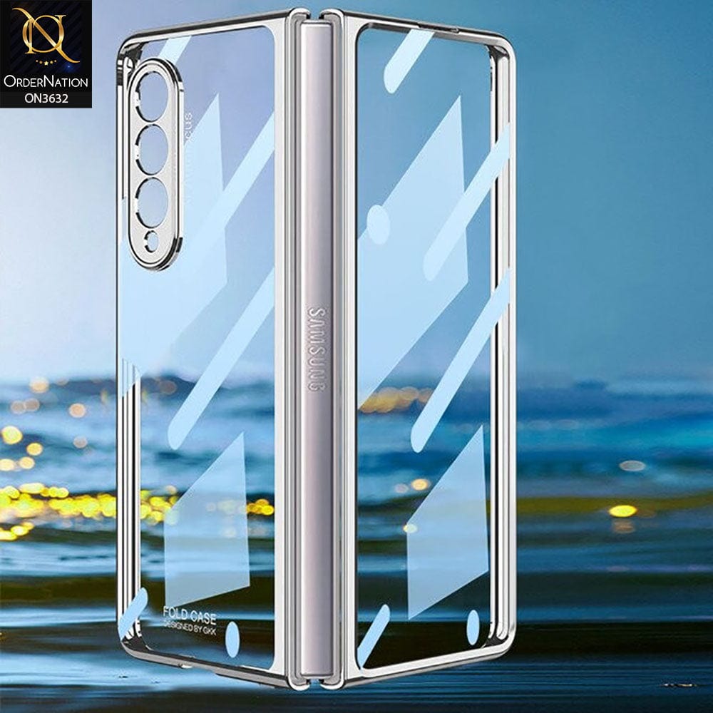 Samsung Galaxy Z Fold 4 5G Cover - Silver - Clear Tempered Glass Folding Hard Case Plating Frame
