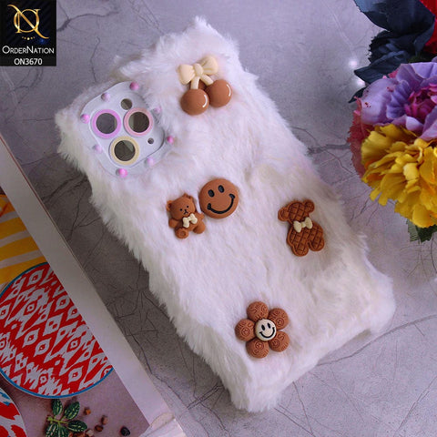 iPhone 11 Pro Max Cover - White - New Trendy Plush Warm Fluffy Soft Borders Case with Camera Protection
