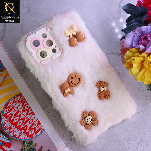 iPhone 12 Pro Max Cover - White - New Trendy Plush Warm Fluffy Soft Borders Case with Camera Protection