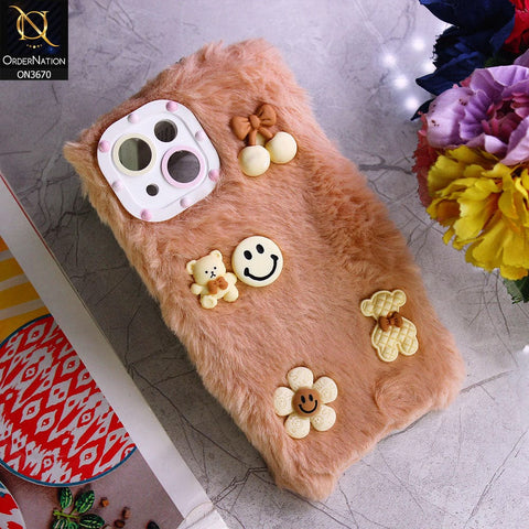 iPhone 13 Cover - Pink - New Trendy Plush Warm Fluffy Soft Borders Case with Camera Protection
