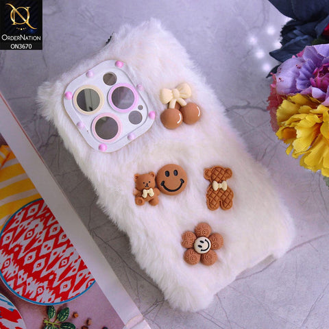 iPhone 13 Pro Cover - White - New Trendy Plush Warm Fluffy Soft Borders Case with Camera Protection