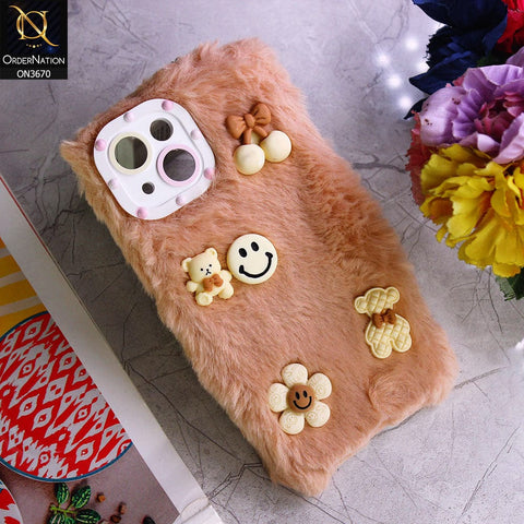 iPhone 14 Plus Cover - Pink - New Trendy Plush Warm Fluffy Soft Borders Case with Camera Protection