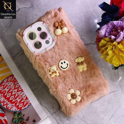 iPhone 14 Pro Max Cover - Pink - New Trendy Plush Warm Fluffy Soft Borders Case with Camera Protection