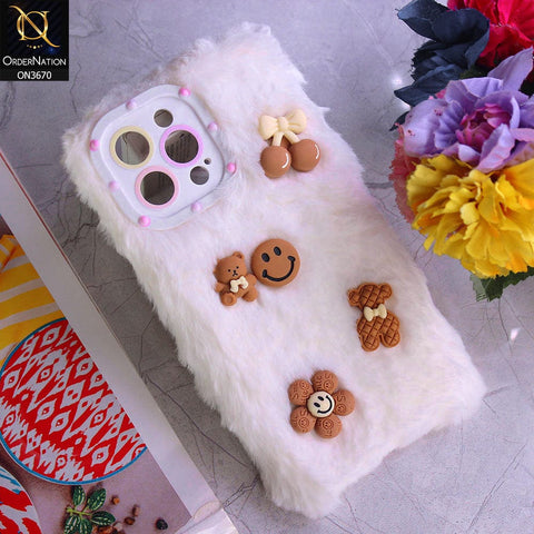 iPhone 14 Pro Max Cover - White - New Trendy Plush Warm Fluffy Soft Borders Case with Camera Protection