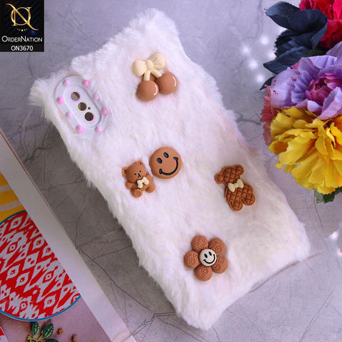 iPhone XS / X Cover - White - New Trendy Plush Warm Fluffy Soft Borders Case with Camera Protection