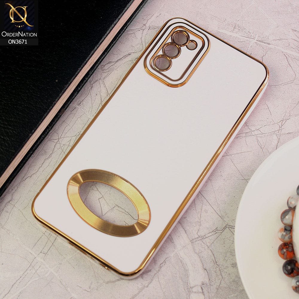Samsung Galaxy M02s Cover - White - All New Electroplating Borders With Logo Hole Protective Soft Silicon Case