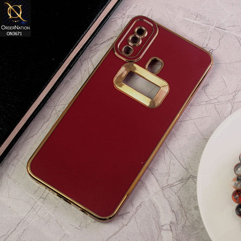 Samsung Galaxy A20 Cover - Maroon - All New Electroplating Borders With Logo Hole Protective Soft Silicon Case