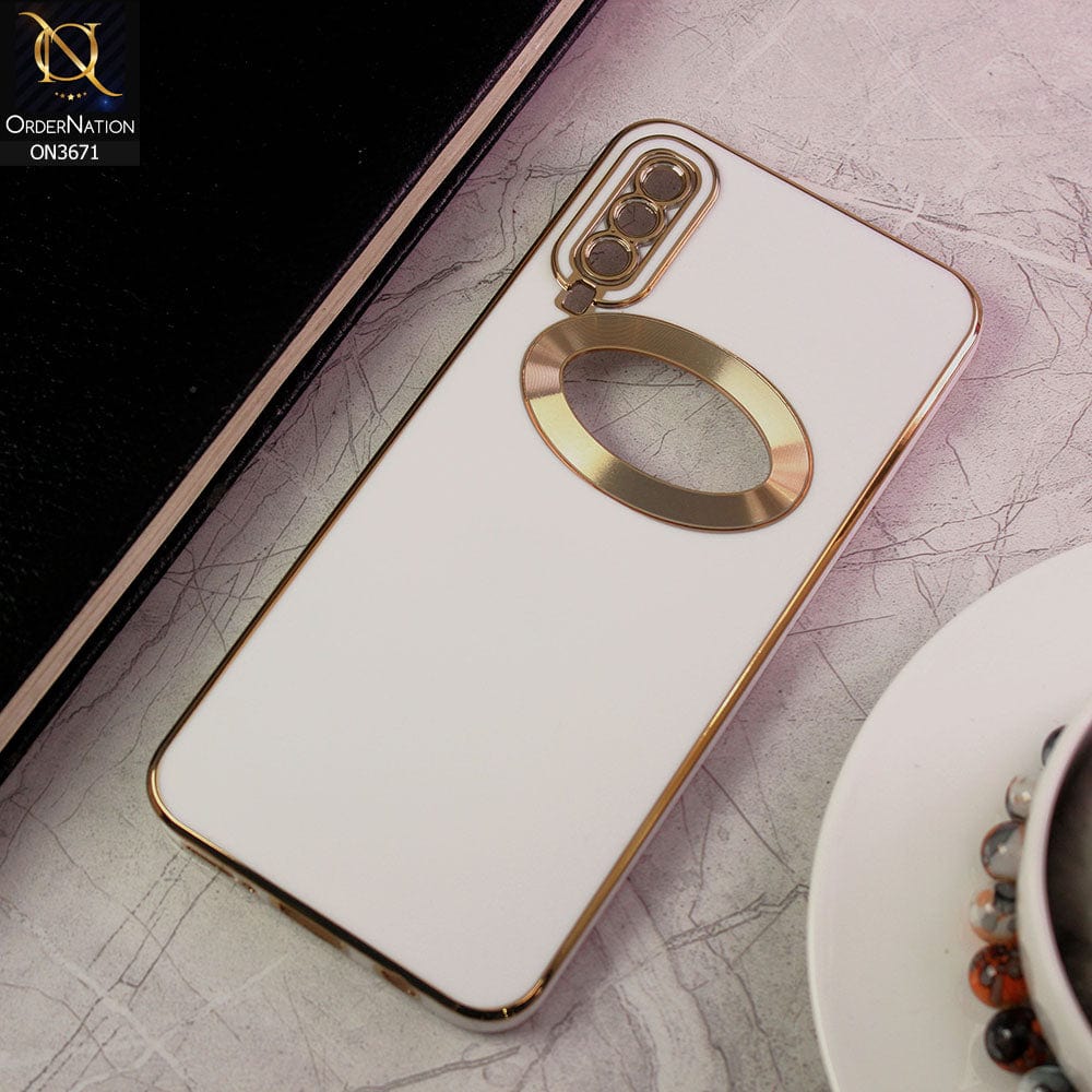 Samsung Galaxy A50s Cover - White - All New Electroplating Borders With Logo Hole Protective Soft Silicon Case