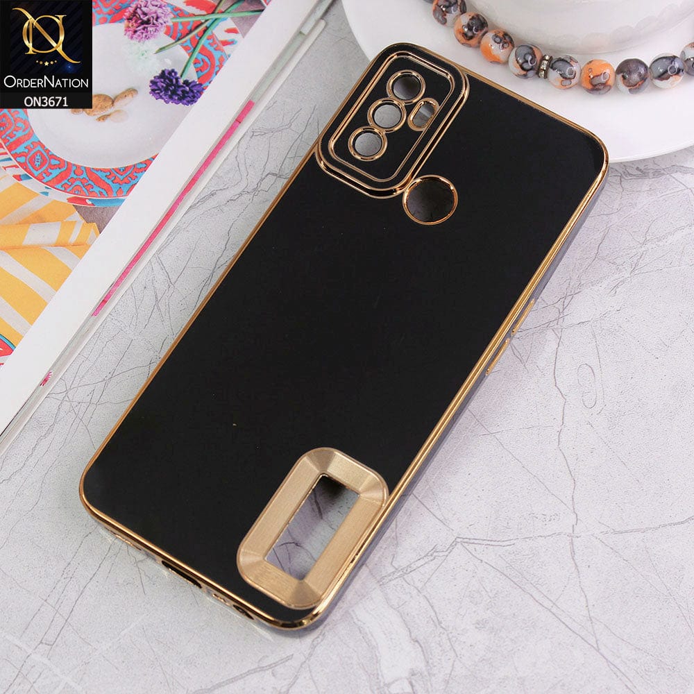 Oppo A53s Cover - Black - All New Electroplating Borders With Logo Hole Protective Soft Silicon Case