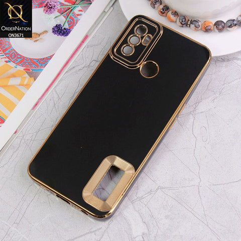 Oppo A53s Cover - Black - All New Electroplating Borders With Logo Hole Protective Soft Silicon Case