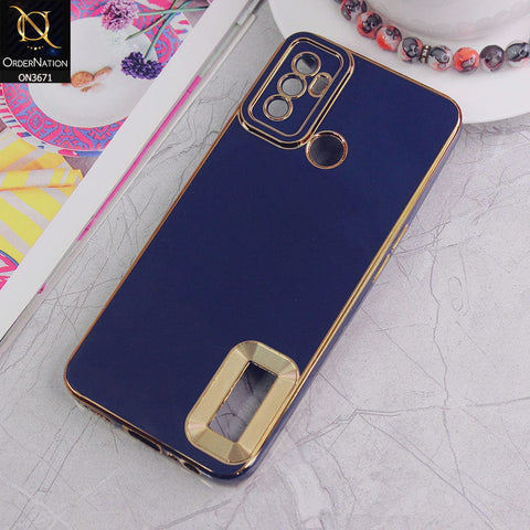 Oppo A53 Cover - Blue - All New Electroplating Borders With Logo Hole Protective Soft Silicon Case