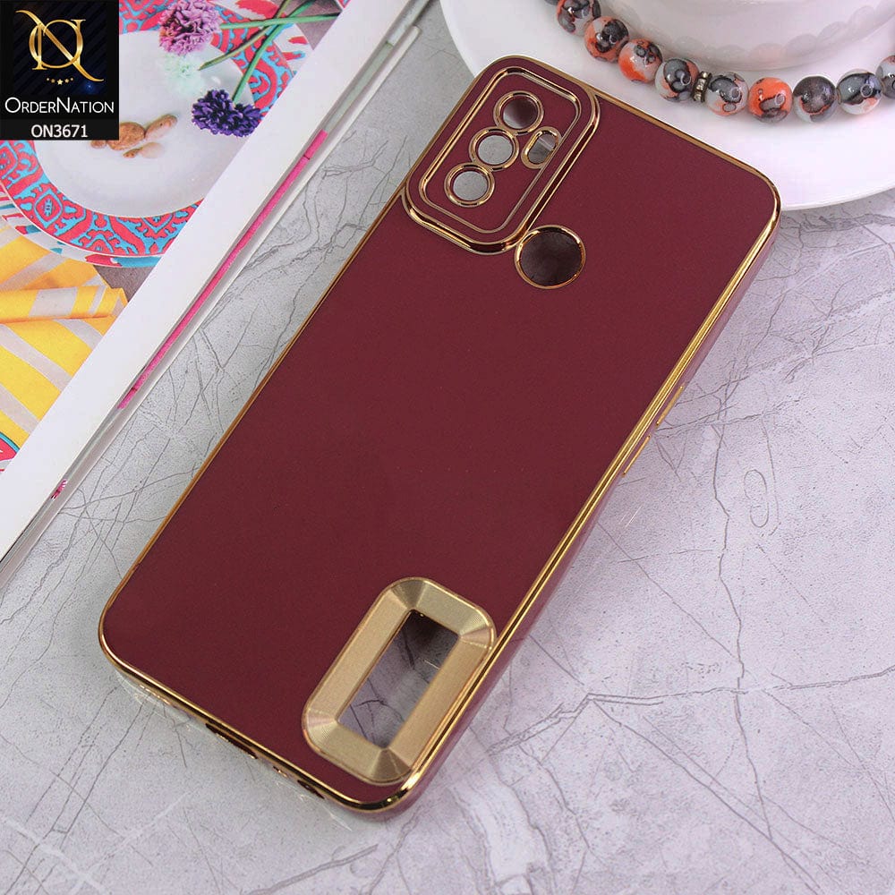 Oppo A53 Cover - Maroon - All New Electroplating Borders With Logo Hole Protective Soft Silicon Case