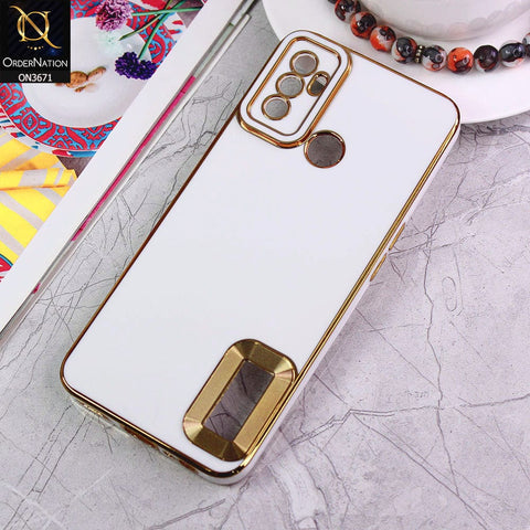 Oppo A53s Cover - White - All New Electroplating Borders With Logo Hole Protective Soft Silicon Case