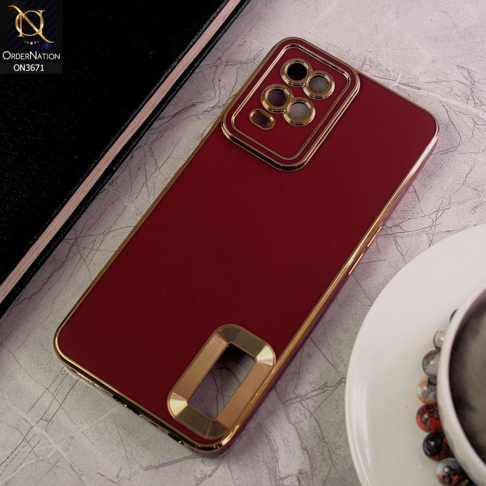 Oppo A16 Cover - Maroon - All New Electroplating Borders With Logo Hole Protective Soft Silicon Case