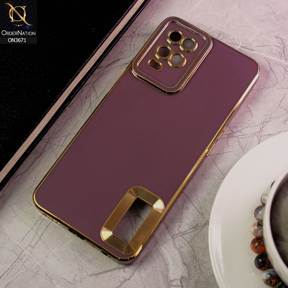 Oppo A54 4G Cover - Mauve - All New Electroplating Borders With Logo Hole Protective Soft Silicon Case