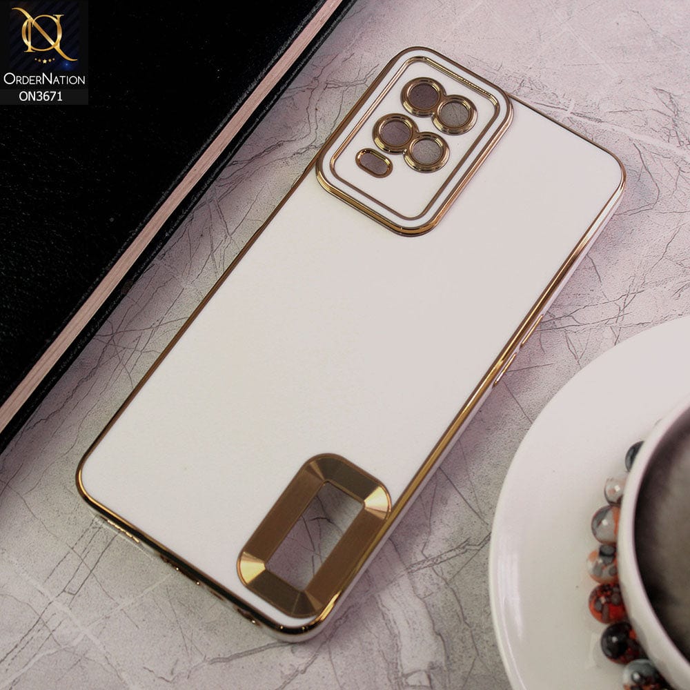 Oppo A54 4G Cover - White - All New Electroplating Borders With Logo Hole Protective Soft Silicon Case