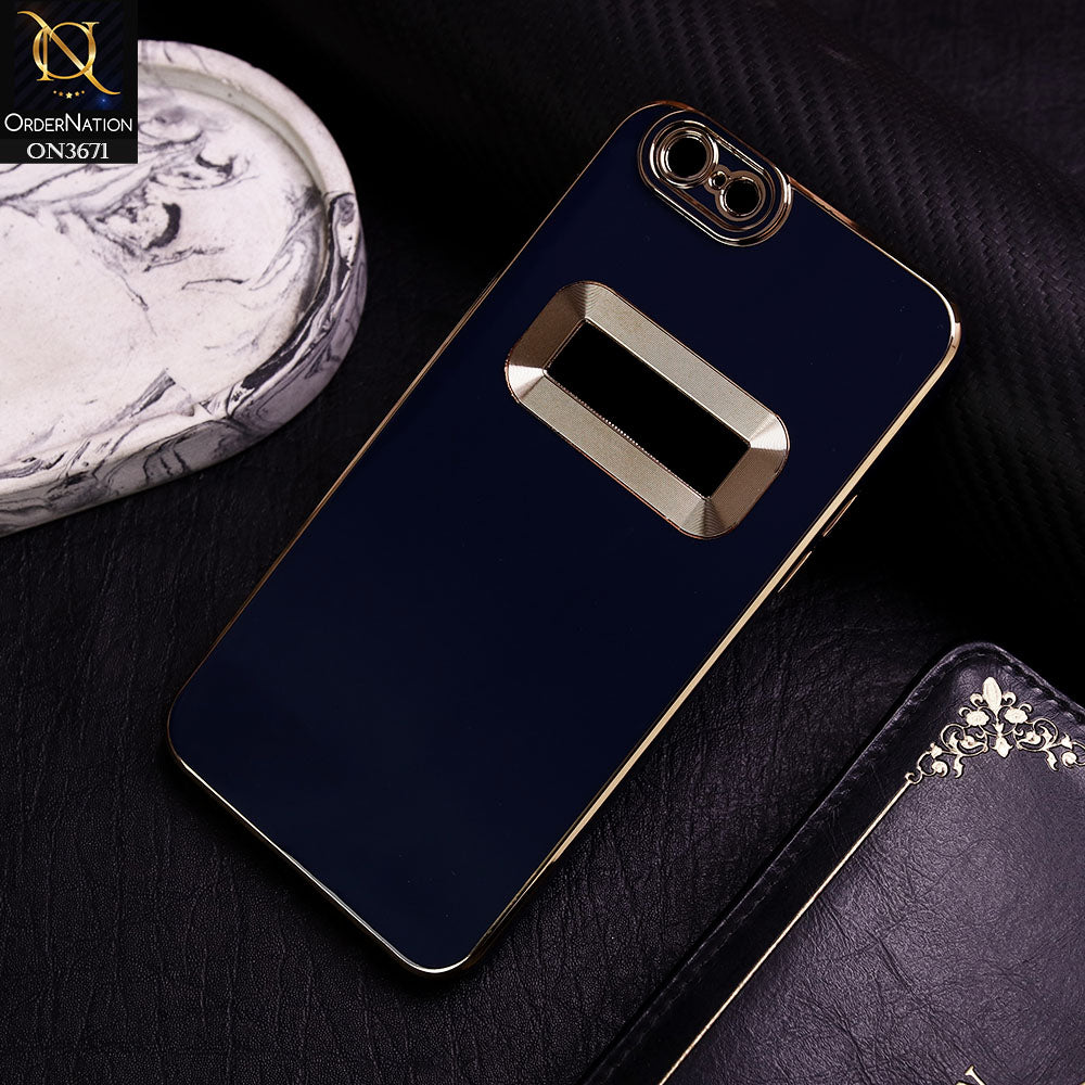 Oppo A57 Cover - Blue -  All New Electroplating Borders With Logo Hole Protective Soft Silicon Case