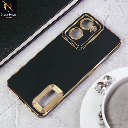 Oppo A77s Cover - Black -All New Electroplating Borders With Logo Hole Protective Soft Silicon Case