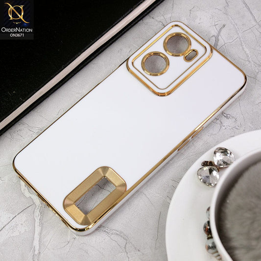 Oppo A57 4G 2022 Cover - White -All New Electroplating Borders With Logo Hole Protective Soft Silicon Case
