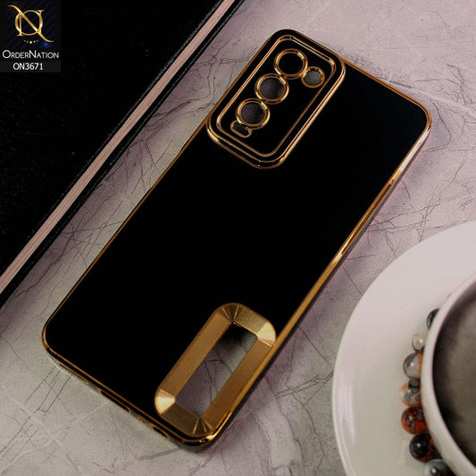 Tecno Camon 18T Cover - Black - All New Electroplating Borders With Logo Hole Protective Soft Silicon Case
