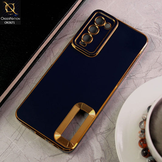 Tecno Camon 18P Cover - Blue - All New Electroplating Borders With Logo Hole Protective Soft Silicon Case