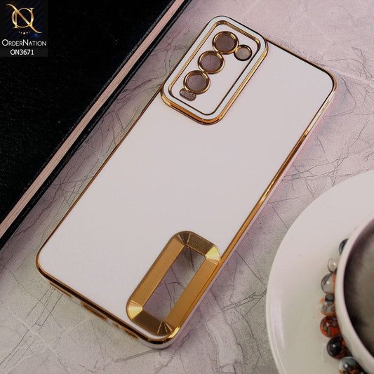 Tecno Camon 18 Cover - White - All New Electroplating Borders With Logo Hole Protective Soft Silicon Case