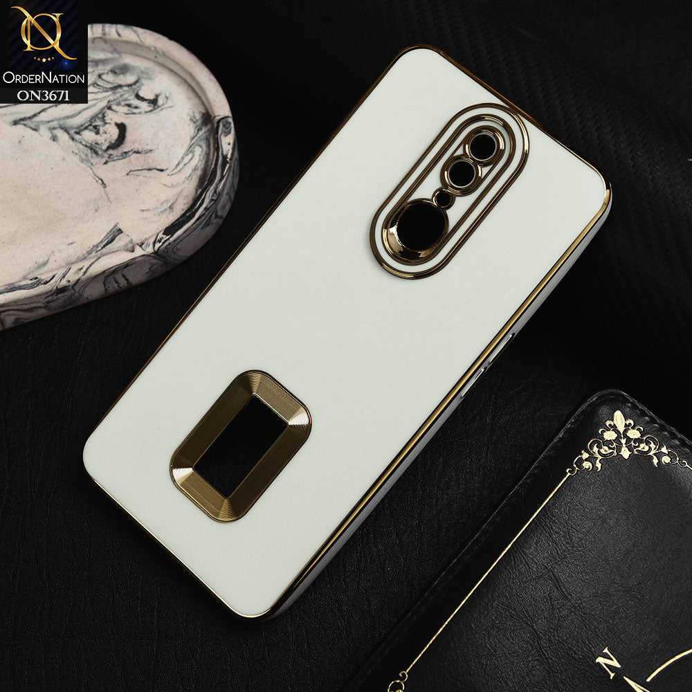 Oppo A9 / A9x Cover - White -  All New Electroplating Borders With Logo Hole Protective Soft Silicon Case