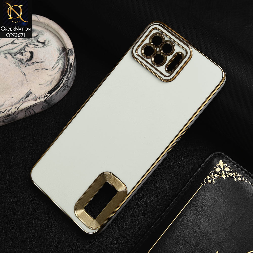 Oppo A73 Cover - White -  All New Electroplating Borders With Logo Hole Protective Soft Silicon Case