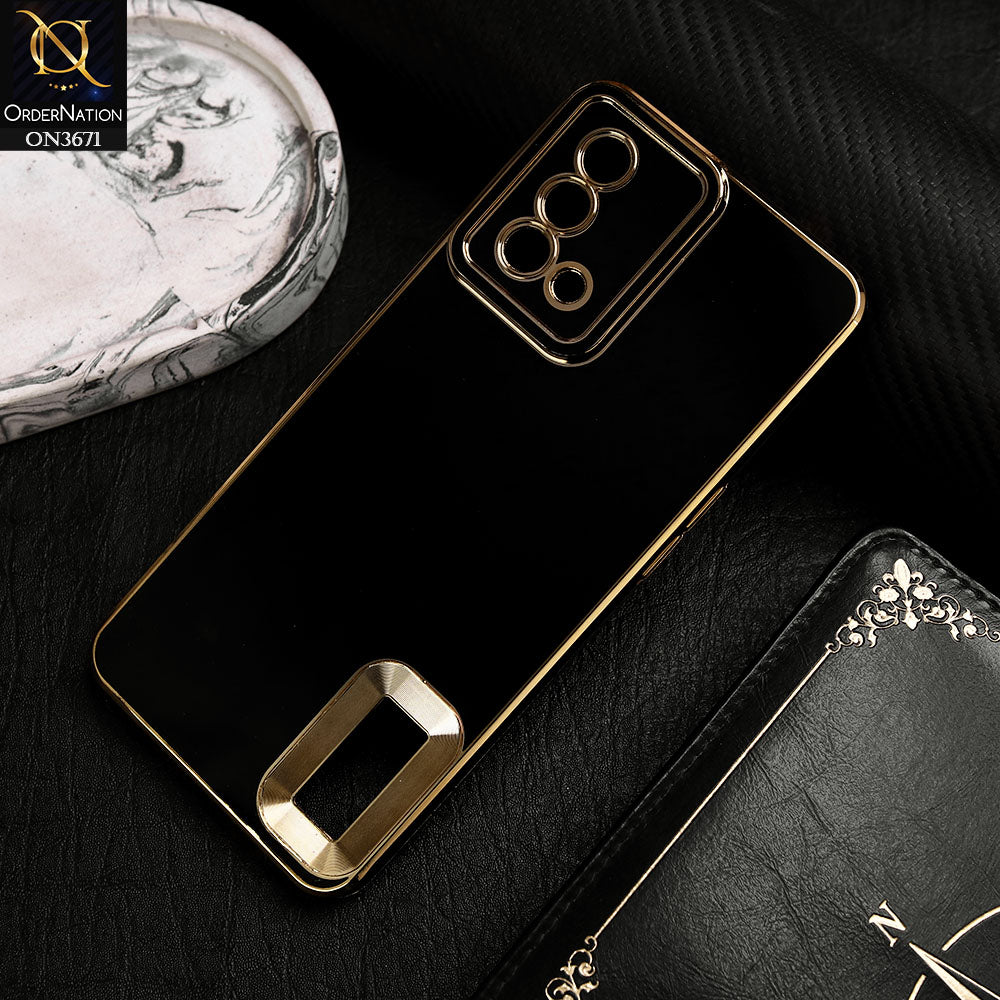 Oppo A74 Cover - Black -  All New Electroplating Borders With Logo Hole Protective Soft Silicon Case