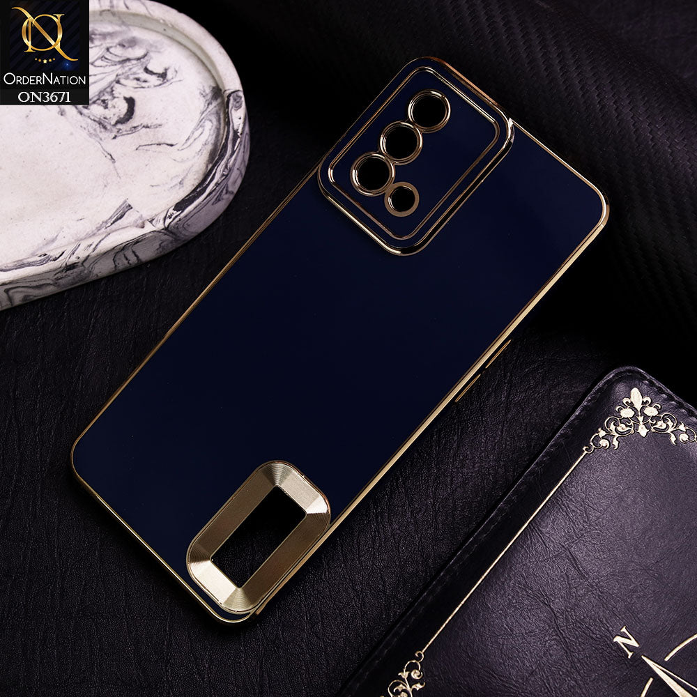 Oppo A95 Cover - Blue -  All New Electroplating Borders With Logo Hole Protective Soft Silicon Case