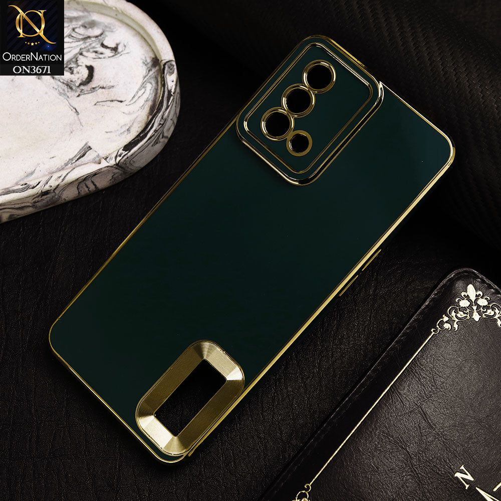 Oppo A95 Cover - Green -  All New Electroplating Borders With Logo Hole Protective Soft Silicon Case