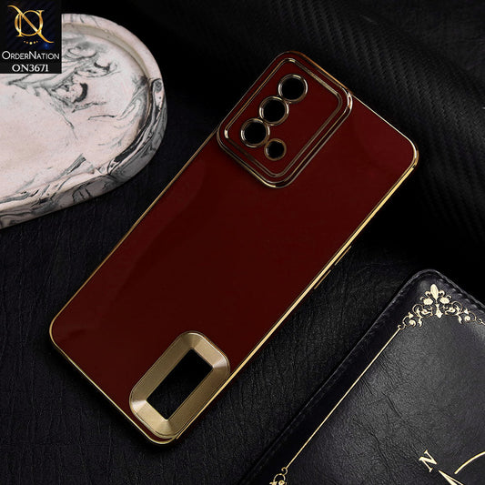 Oppo Reno 6 Lite Cover - Maroon -  All New Electroplating Borders With Logo Hole Protective Soft Silicon Case