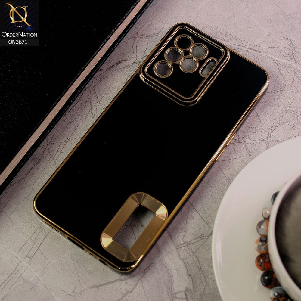 Oppo F19 Pro Cover - Black - All New Electroplating Borders With Logo Hole Protective Soft Silicon Case