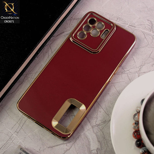 Oppo F19 Pro Cover - Maroon - All New Electroplating Borders With Logo Hole Protective Soft Silicon Case