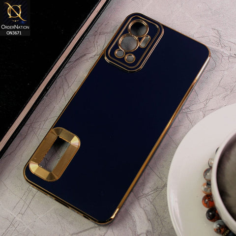 Infinix Hot 12 Cover - Blue - All New Electroplating Borders With Logo Hole Protective Soft Silicon Case