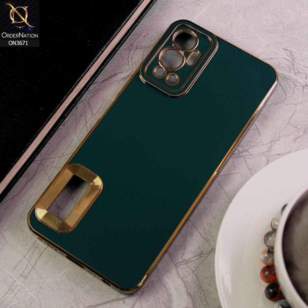 Infinix Hot 12 Cover - Green - All New Electroplating Borders With Logo Hole Protective Soft Silicon Case