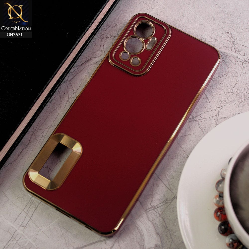 Infinix Hot 12 Cover - Maroon - All New Electroplating Borders With Logo Hole Protective Soft Silicon Case