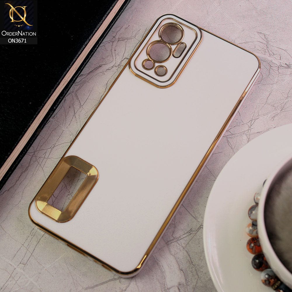 Infinix Hot 12 Cover - White - All New Electroplating Borders With Logo Hole Protective Soft Silicon Case