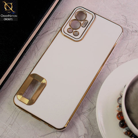 Infinix Hot 12 Cover - White - All New Electroplating Borders With Logo Hole Protective Soft Silicon Case