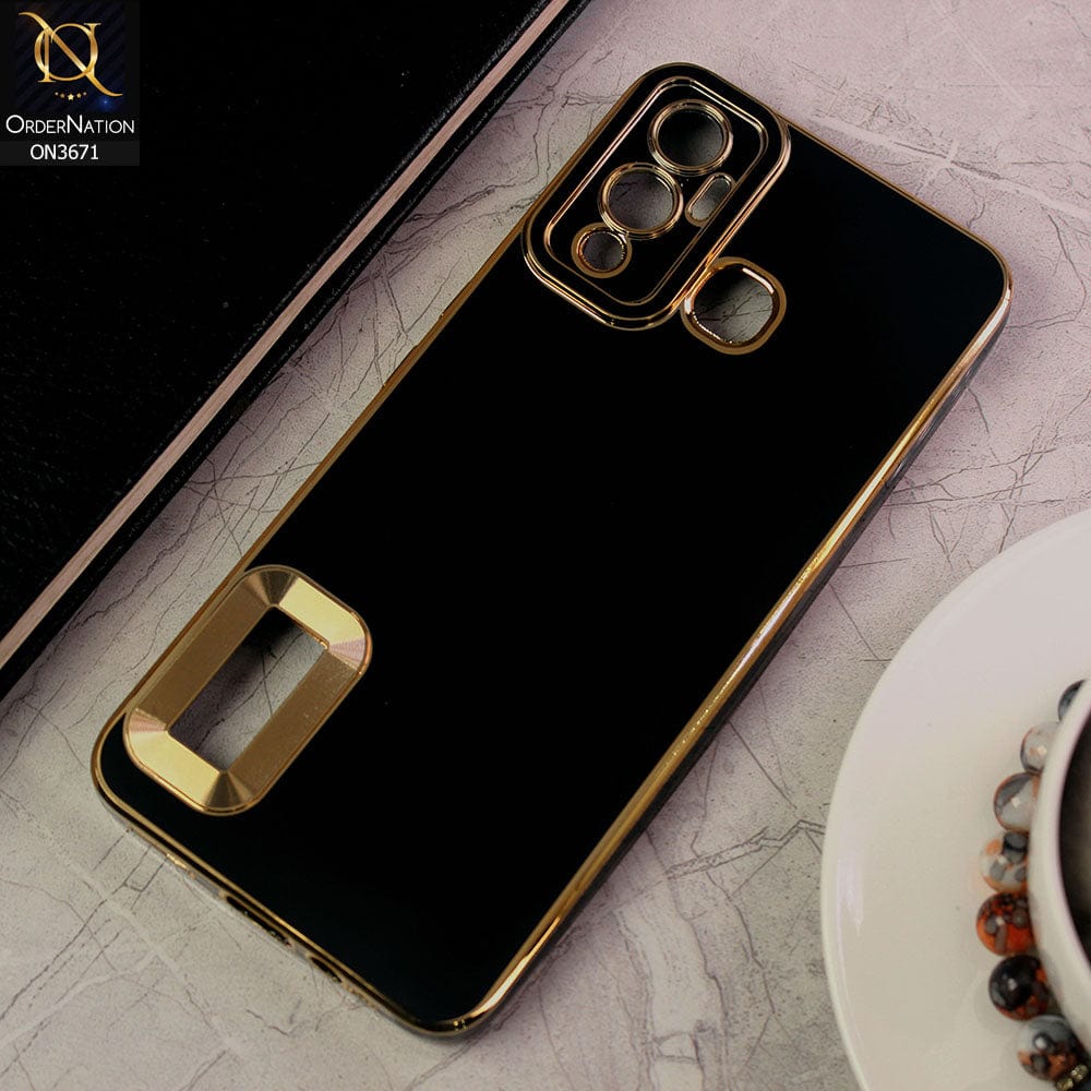 Infinix Hot 12 Play Cover - Black - All New Electroplating Borders With Logo Hole Protective Soft Silicon Case