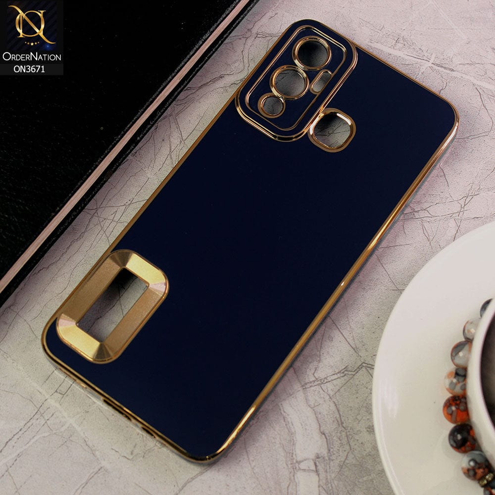 Infinix Hot 12 Play Cover - Blue - All New Electroplating Borders With Logo Hole Protective Soft Silicon Case