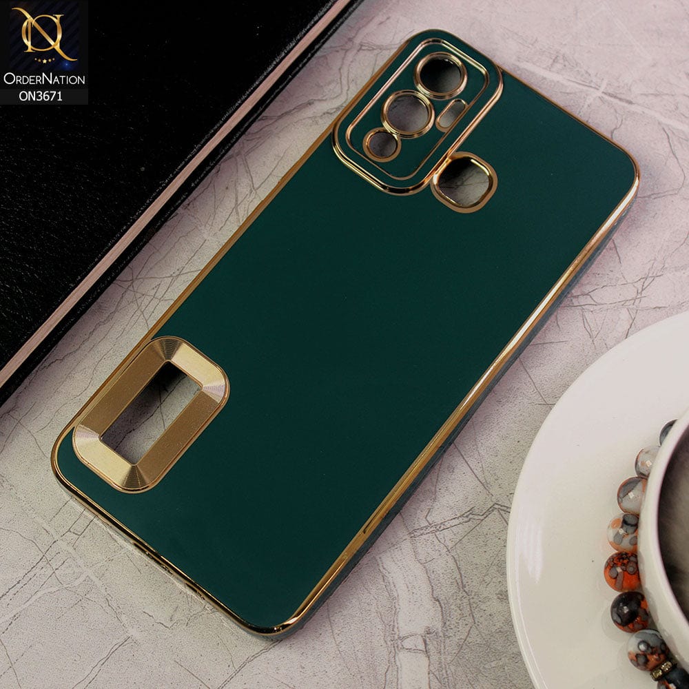 Infinix Hot 12 Play Cover - Green - All New Electroplating Borders With Logo Hole Protective Soft Silicon Case