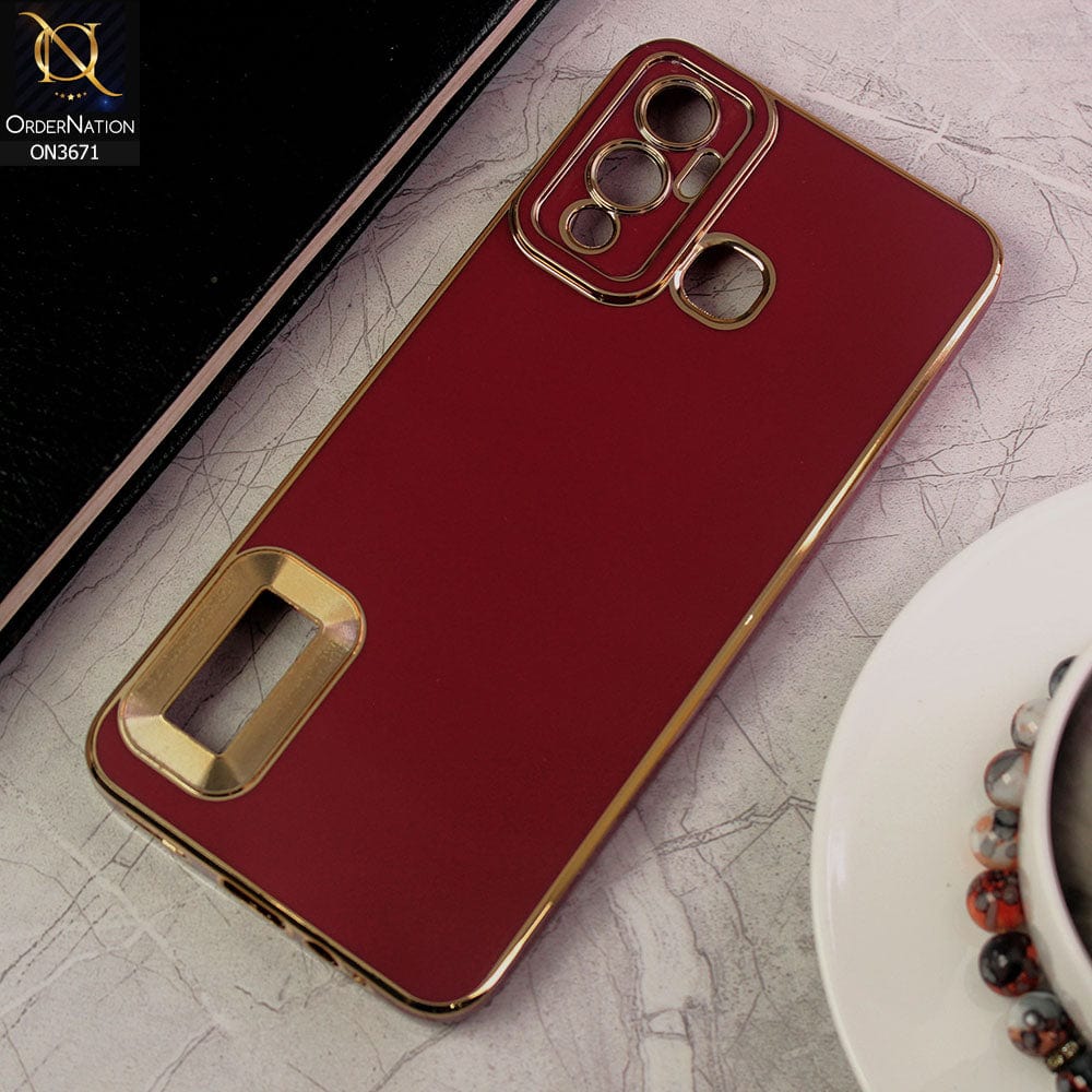 Infinix Hot 12 Play Cover - Maroon - All New Electroplating Borders With Logo Hole Protective Soft Silicon Case