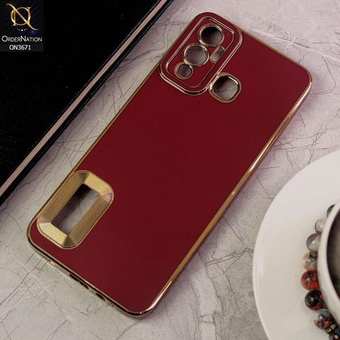 Infinix Hot 12 Play Cover - Maroon - All New Electroplating Borders With Logo Hole Protective Soft Silicon Case