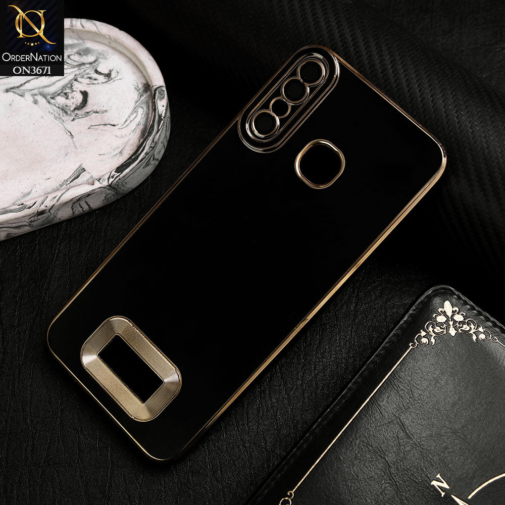 Infinix Hot 8 Cover - Black -  All New Electroplating Borders With Logo Hole Protective Soft Silicon Case