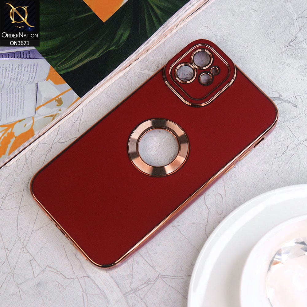 iPhone 11 Cover - Maroon - All New Electroplating Borders With Logo Hole Protective Soft Silicon Case