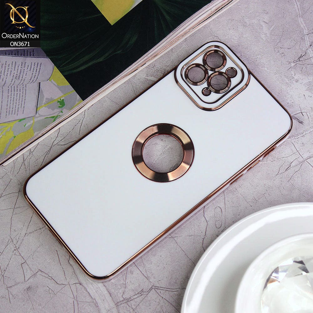 iPhone 11 Pro Max Cover - White - All New Electroplating Borders With Logo Hole Protective Soft Silicon Case