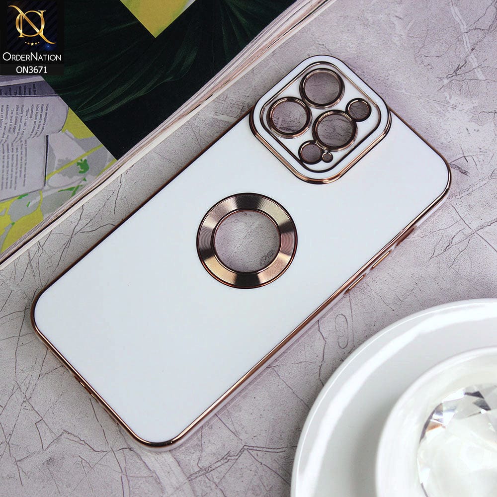 iPhone 12 Pro Max Cover - White - All New Electroplating Borders With Logo Hole Protective Soft Silicon Case