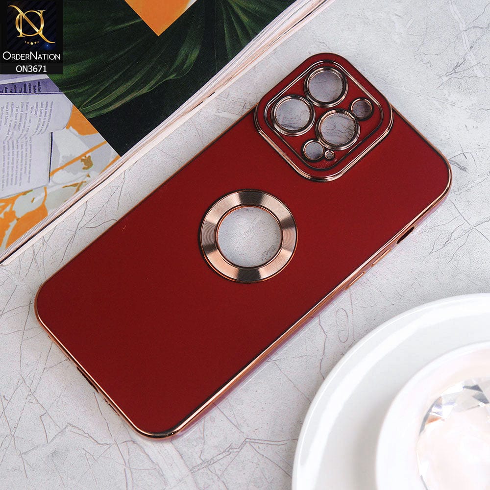 iPhone 13 Pro Max Cover - Maroon - All New Electroplating Borders With Logo Hole Protective Soft Silicon Case